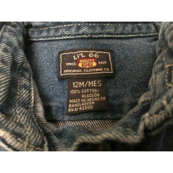 'Lil 66' Route 66 Toddler Front Pocket Button Down Collar Blue Denim Jacket 12M - Picture 4 of 16